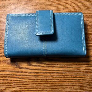 Brand New Distressed Leather Wallet in Blue